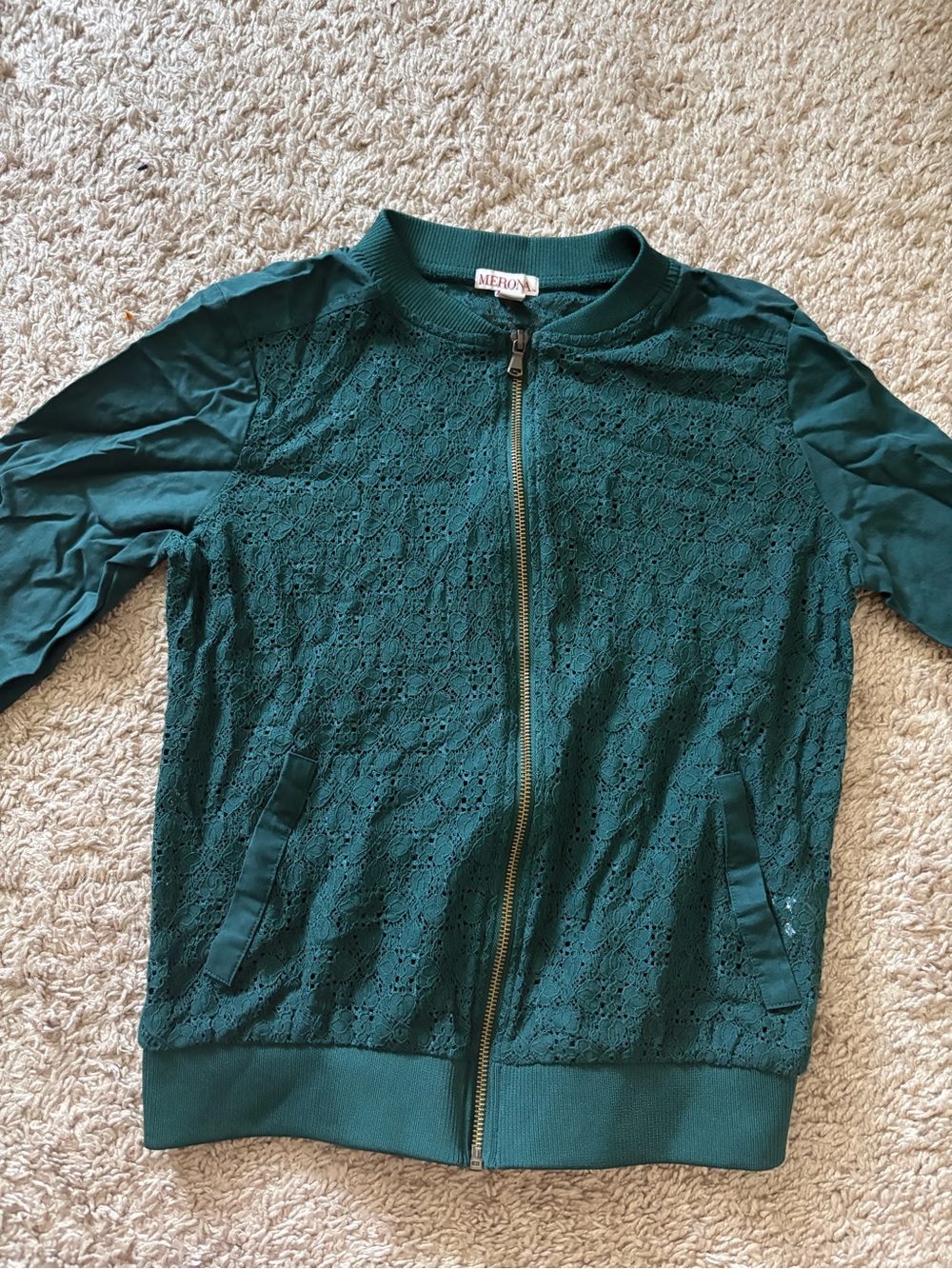 Merona Green Lace Zip Front Bomber Jacket